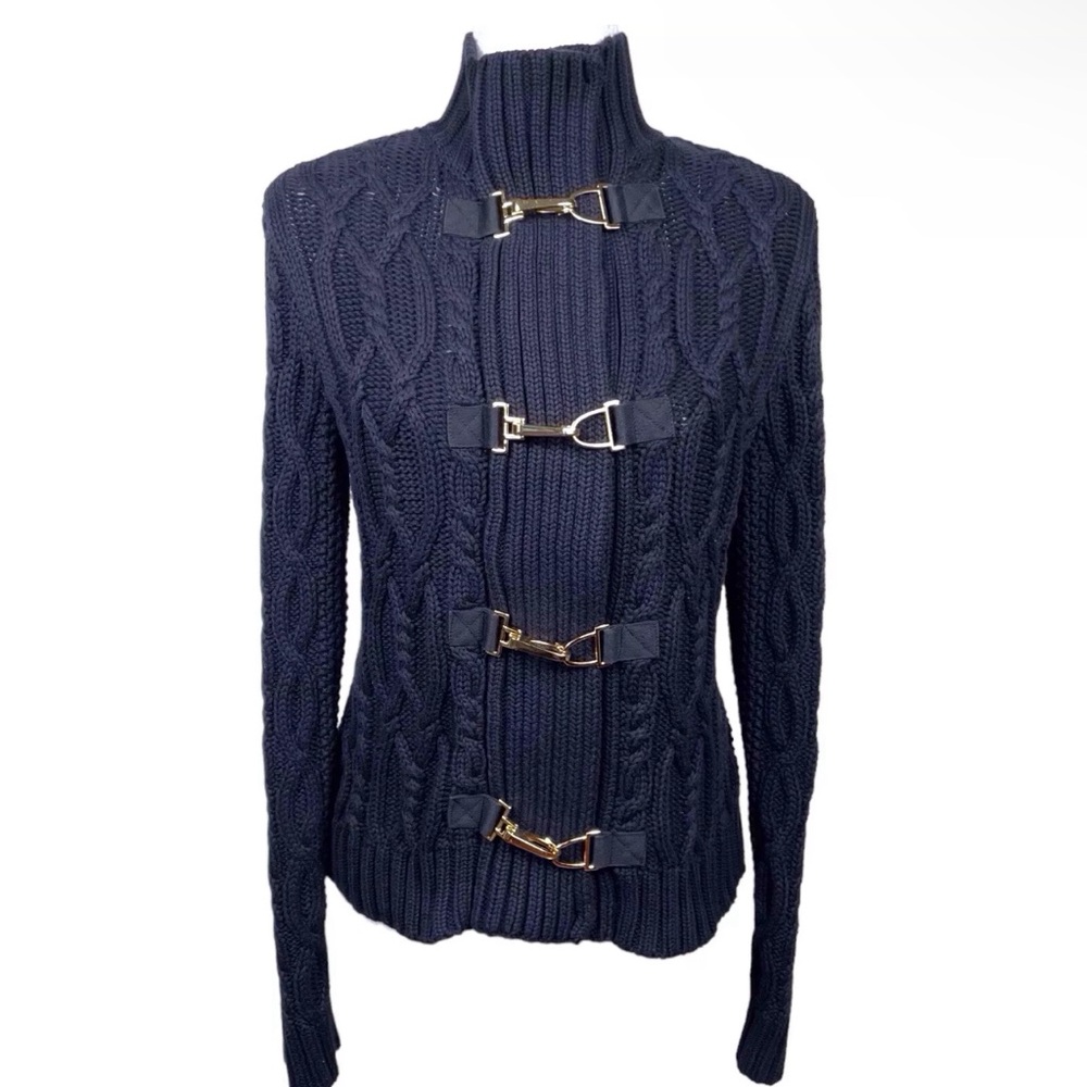 Ralph Lauren Women Cable-Knit Sweater Cardigan Size PL Petite Large Cotton Navy